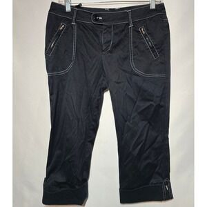 @ Paris Womens Black Contrast Stitch Cropped Capri Pants Size M Zip Pockets